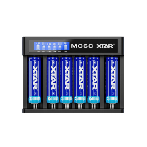 6-Slot Smart Battery Charger Compatible with 18650 and 21700 Batteries