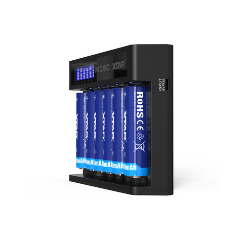 6-Slot Smart Battery Charger Compatible with 18650 and 21700 Batteries