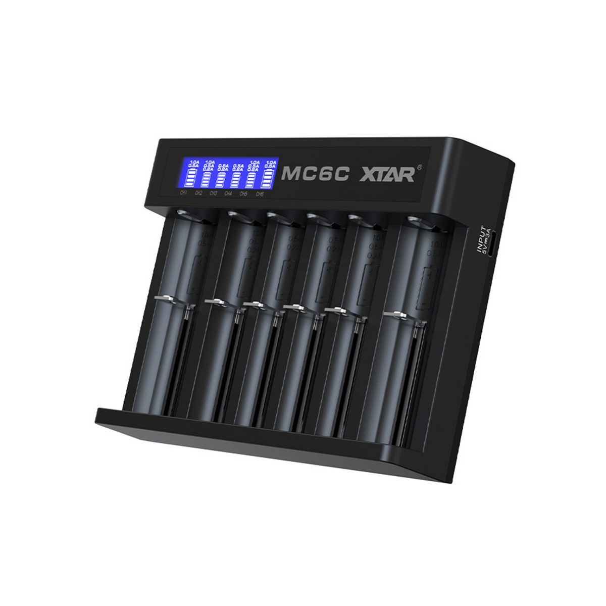 6-Slot Smart Battery Charger Compatible with 18650 and 21700 Batteries